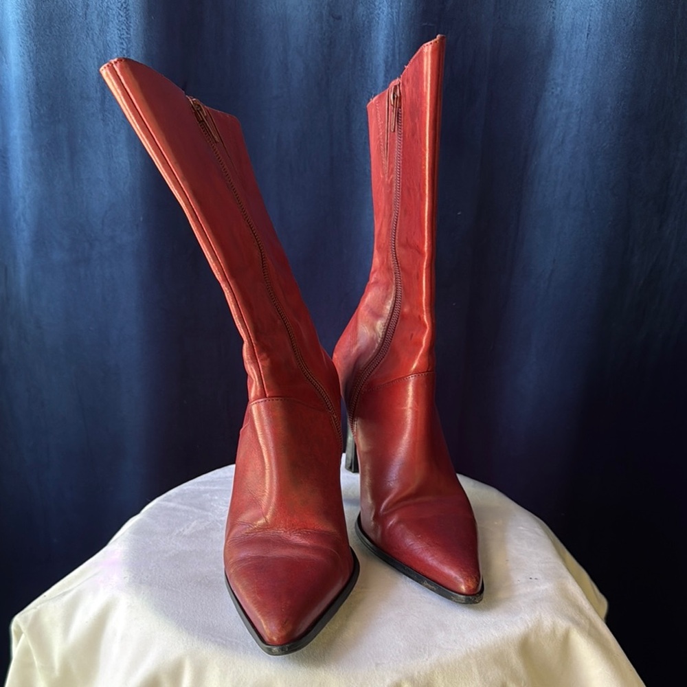 Vintage Red Leather Women's Boots